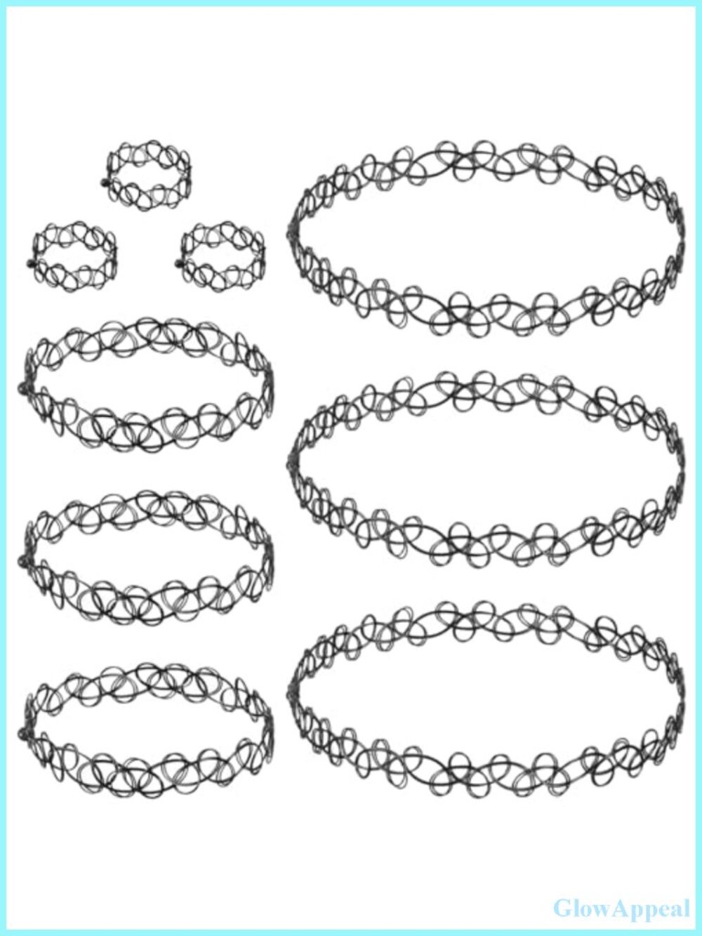 Tattoo Choker Necklace 9pc Stretch Plastic Resin Bracelet Ring Set 90s Grunge